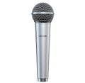 Silver microphone, isolated on white background, 3D render, vertical view. Royalty Free Stock Photo