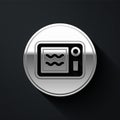 Silver Microwave oven icon isolated on black background. Home appliances icon. Can be heated in microwave. Long shadow Royalty Free Stock Photo