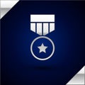 Silver Military reward medal icon isolated on dark blue background. Army sign. Vector Royalty Free Stock Photo