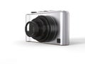 Silver modern compact digital photo camera with black lens Royalty Free Stock Photo