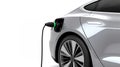 silver modern electric car charging close up on white background Royalty Free Stock Photo