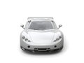 Silver modern fast supercar - front view. Royalty Free Stock Photo