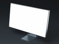 Silver modern monitor with blank screen on black background. 3d rendering.