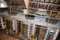 Silver modern wine cellar with stainless steel tanks vats Royalty Free Stock Photo