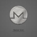 Silver monero coin trendy 3d style vector icon.