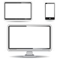 Silver monitor, tablet and smart phone Royalty Free Stock Photo