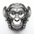 Silver Monkey Head 3d Illustration With Ornate Simplicity