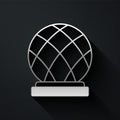 Silver Montreal Biosphere icon isolated on black background. Long shadow style. Vector Royalty Free Stock Photo