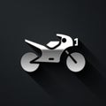 Silver Motorcycle icon isolated on black background. Long shadow style. Vector Illustration