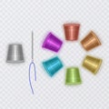 Silver and Multicolored Thimble, Needle and Thread, Vector Format illustration Royalty Free Stock Photo