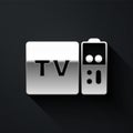 Silver Multimedia and TV box receiver and player with remote controller icon isolated on black background. Long shadow Royalty Free Stock Photo