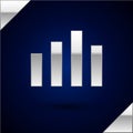 Silver Music equalizer icon isolated on dark blue background. Sound wave. Audio digital equalizer technology, console
