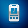 Silver Music player icon isolated on blue background. Portable music device. Vector Royalty Free Stock Photo