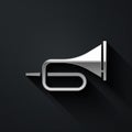 Silver Musical instrument trumpet icon isolated on black background. Long shadow style. Vector Royalty Free Stock Photo