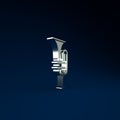 Silver Musical instrument trumpet icon isolated on blue background. Minimalism concept. 3d illustration 3D render