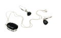 Silver necklace with black pendant & earrings isol