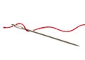 Silver needle with red thread isolated on transparent background Royalty Free Stock Photo