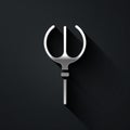 Silver Neptune Trident icon isolated on black background. Long shadow style. Vector Royalty Free Stock Photo