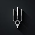 Silver Neptune Trident icon isolated on black background. Long shadow style. Vector Royalty Free Stock Photo