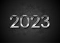 Silver New Year 2023 lettering and black snowflakes abstract background Royalty Free Stock Photo