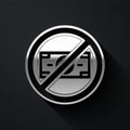 Silver No money icon isolated on black background. Prohibition of money. Long shadow style. Vector Royalty Free Stock Photo