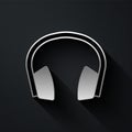 Silver Noise canceling headphones icon isolated on black background. Headphones for ear protection from noise. Long Royalty Free Stock Photo