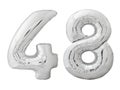 Silver number 48 forty eight made of inflatable balloon isolated on white