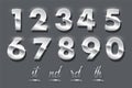 Silver number metal set, 3d shiny chrome or stainless steel numbers with glossy effect