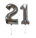 Silver number21 party balloons isolated on a white background