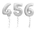 Silver numbers 4, 5, 6 made of inflatable balloons with golden ribbons isolated on white Royalty Free Stock Photo