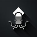 Silver Octopus icon isolated on black background. Long shadow style. Vector