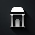 Silver Old crypt icon isolated on black background. Cemetery symbol. Ossuary or crypt for burial of deceased. Long