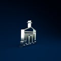 Silver Old crypt icon isolated on blue background. Cemetery symbol. Ossuary or crypt for burial of deceased. Minimalism concept.