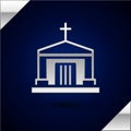 Silver Old crypt icon isolated on dark blue background. Cemetery symbol. Ossuary or crypt for burial of deceased. Vector