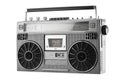 Silver old-school ghetto blaster or boombox isolated on a white Royalty Free Stock Photo