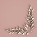 Silver olive branche sculpture on pastel pink background. 3d rendering