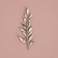 Silver olive branche sculpture on pastel pink background. 3d rendering