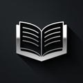 Silver Open book icon isolated on black background. Long shadow style. Vector