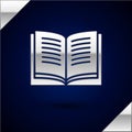 Silver Open book icon isolated on dark blue background. Vector Illustration