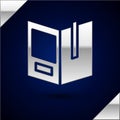 Silver Open book icon isolated on dark blue background. Vector Illustration