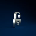 Silver Open padlock icon isolated on blue background. Opened lock sign. Cyber security concept. Digital data protection Royalty Free Stock Photo