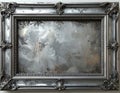 Silver Ornate Picture Frame with Abstract Metallic Surface Background Royalty Free Stock Photo
