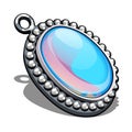 Silver oval pendant with inlaid moonstone in the style cabochon isolated on white background. An instance of boutique