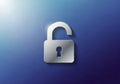 Silver padlock icon on a gradient blue background, depicting an unlocked position with a visible Royalty Free Stock Photo