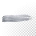 Silver paint brush stroke or abstract dab smear with silver glitter smudge texture on transparent background. Vector isolated glit