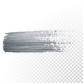 Silver paint brush stroke or abstract dab smear with silver glitter smudge texture on transparent background. Vector isolated glit