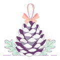 Silver painted pine cone decoration for christmas Royalty Free Stock Photo