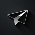 Silver Paper airplane icon isolated on black background. Long shadow style. Vector Royalty Free Stock Photo