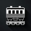 Silver Passenger train cars icon isolated on black background. Railway carriage. Long shadow style. Vector