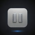 Silver pause button icon on a square, metallic background with rounded corners. The Royalty Free Stock Photo